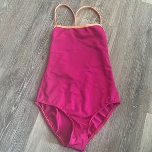 Mirella girls MC pink & coral strappy round back leotard